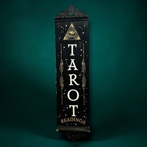 Tarot Readings Long Wooden Wall Sign - Black & Gold 7x28 Halloween Decor